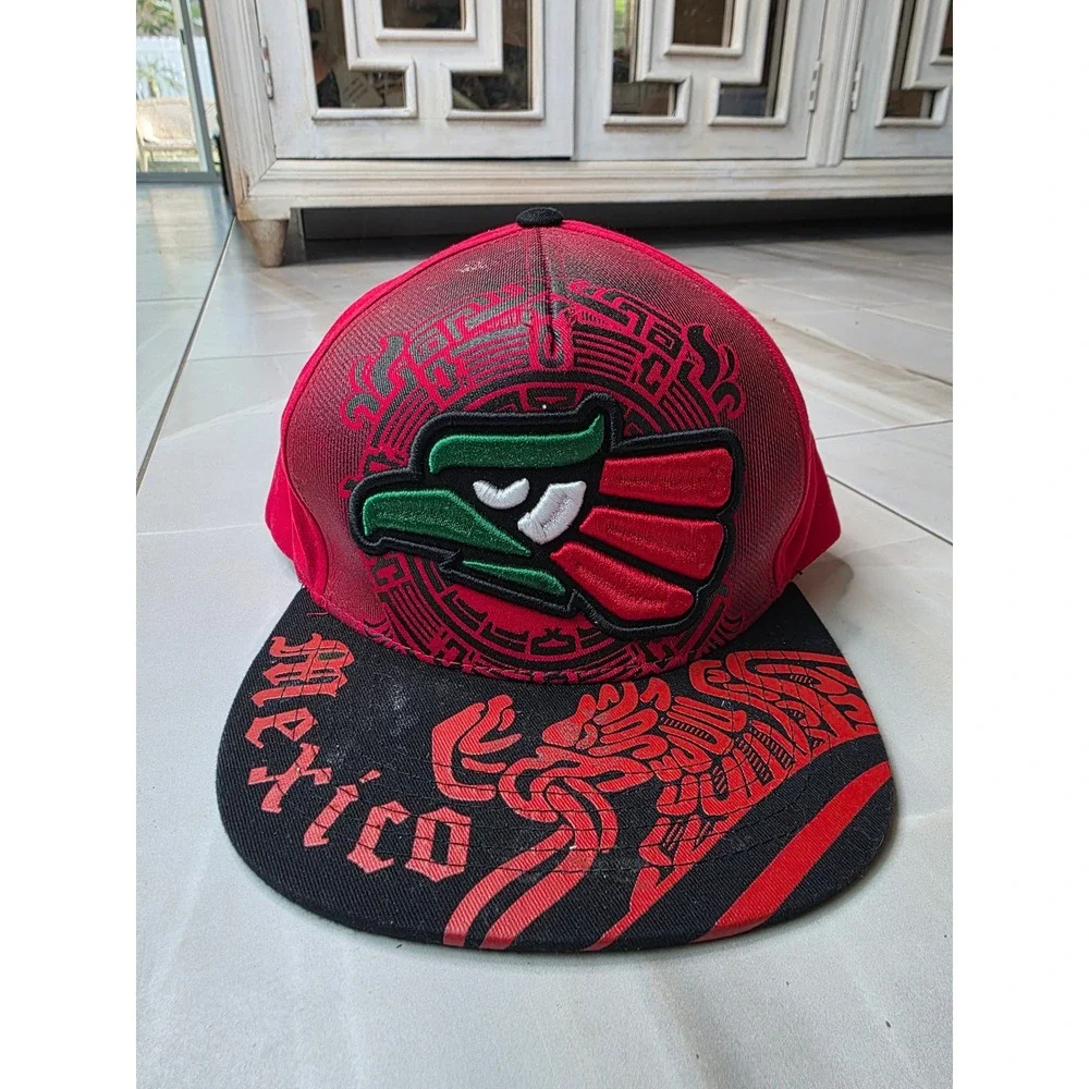 Top Level Mexico Snapback Hat Red Black Aztec Eagle Embroidered Cotton‎ Cap W2